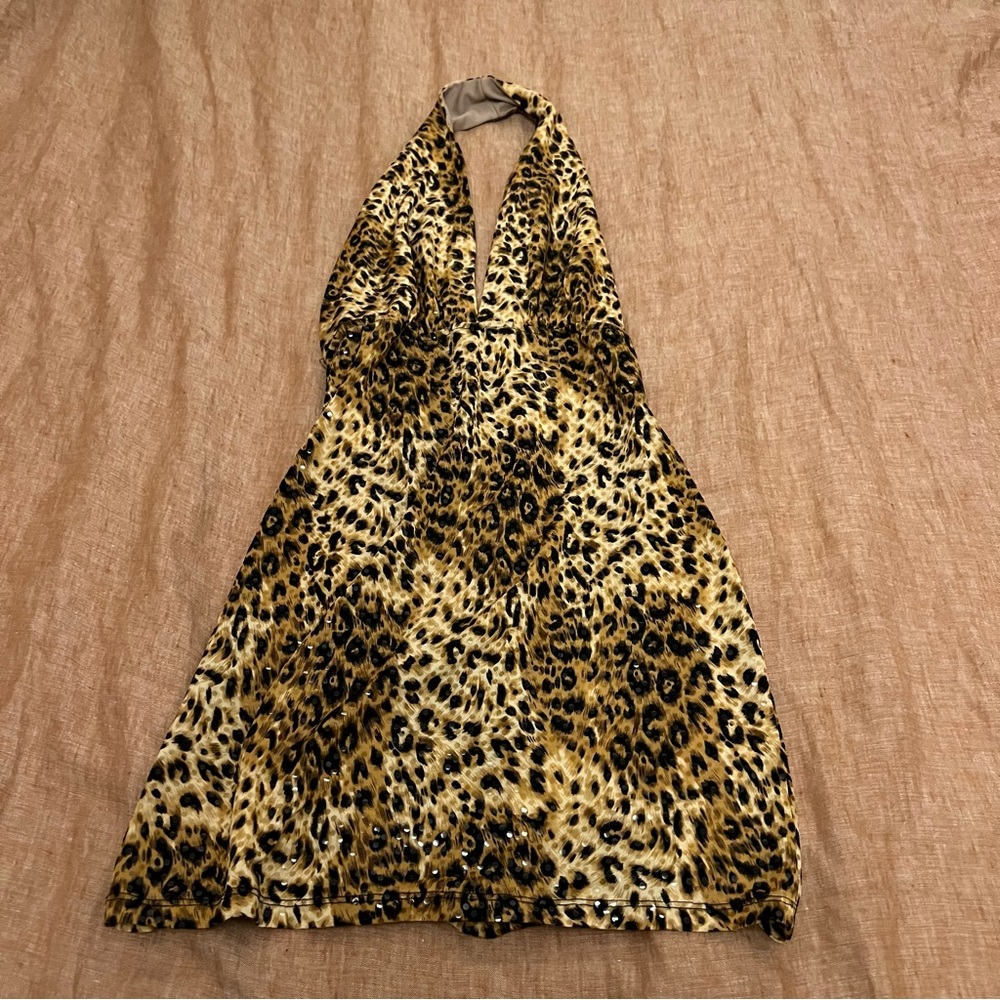 Ynes Cheetah Leopard Print Mini Halter Dress